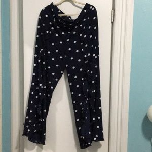 Navy Blue Polka Dot Ruffle Palazzo Pants